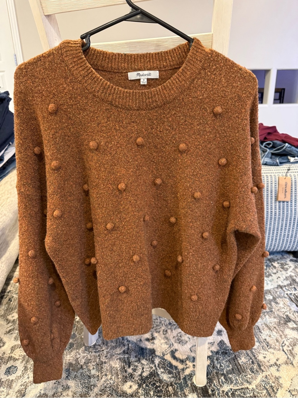 Madewell Pom-Pom Crewneck Sweater in Burnt Orange